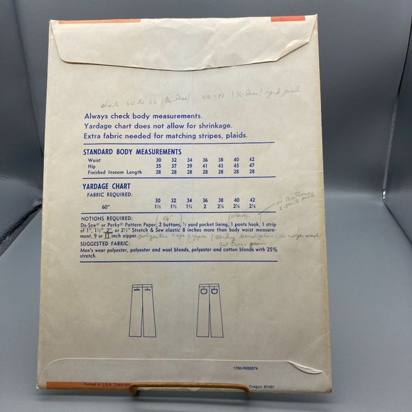 UNCUT Vintage Sewing PATTERN Stretch and Sew 1700 by Ann Person, Mens 1974 Slack - Picture 2 of 2